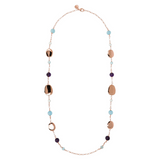 Long Oval Rolo Chain Necklace with Shiny Elements and Natural Stones