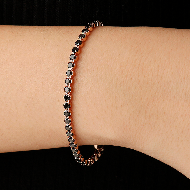 Tennis Bracelet with Black Spinel or Cubic Zirconia