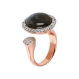 Contrarié Ring with Round Natural Stone and Pavé in Cubic Zirconia