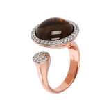 Contrarié Ring with Round Natural Stone and Pavé in Cubic Zirconia