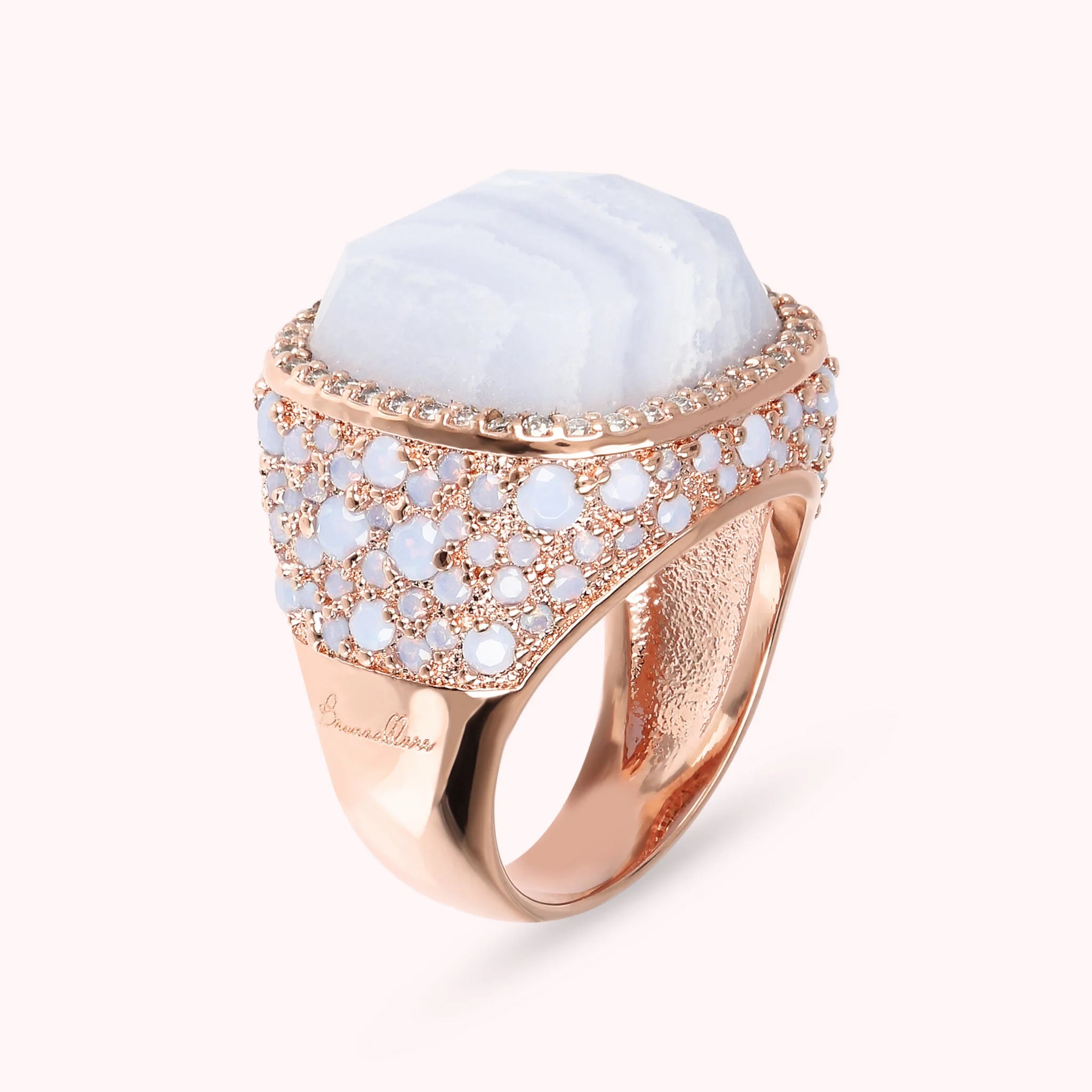 Chevalier ring with square natural stone and Nano Gem pavé