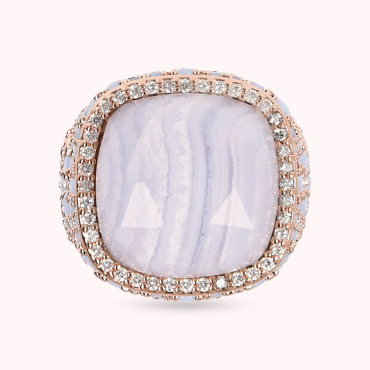 Chevalier ring with square natural stone and Nano Gem pavé