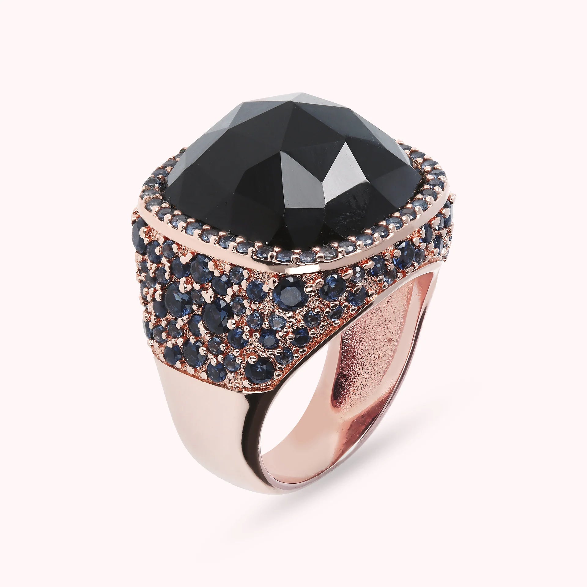 Chevalier ring with square natural stone and Nano Gem pavé