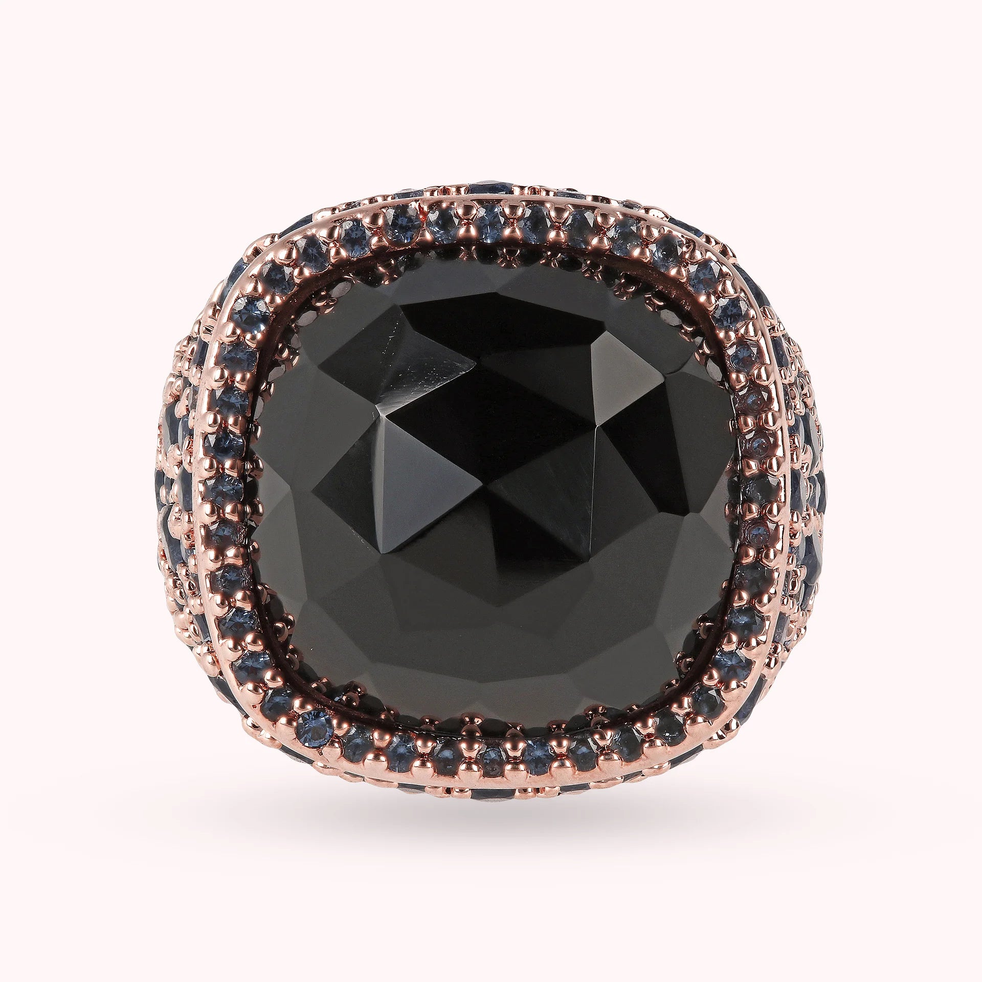 Chevalier ring with square natural stone and Nano Gem pavé