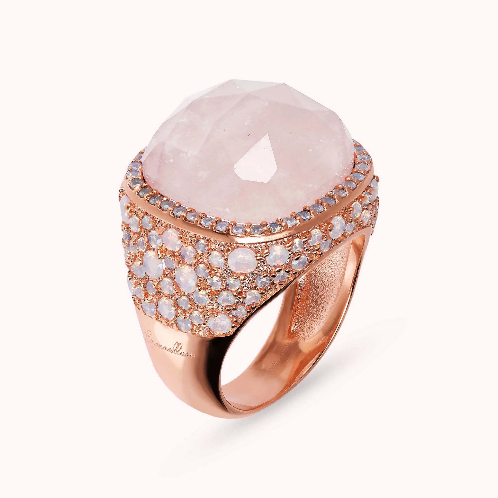 Chevalier ring with square natural stone and Nano Gem pavé