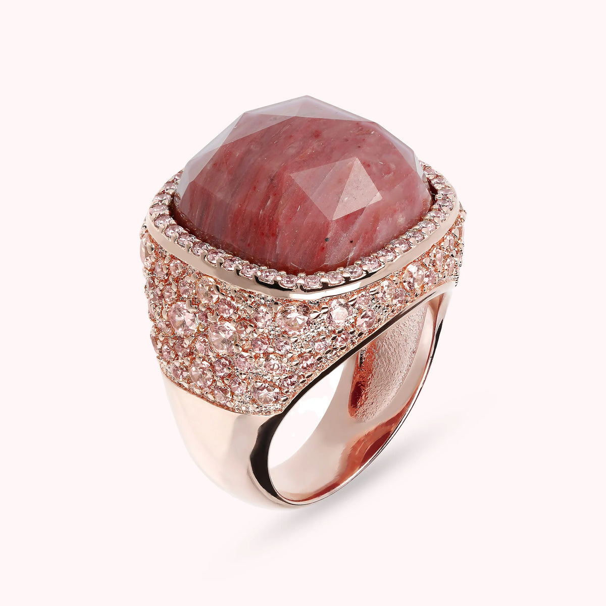 Chevalier ring with square natural stone and Nano Gem pavé