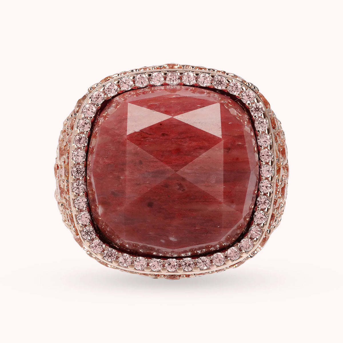 Chevalier ring with square natural stone and Nano Gem pavé