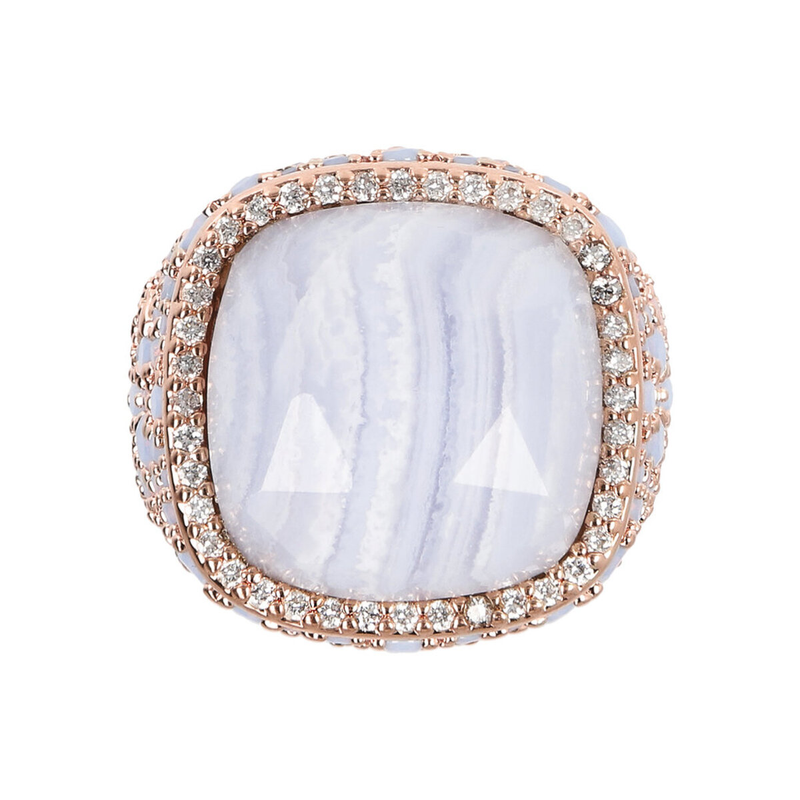 Chevalier Ring with Pavé Square Natural Stone and Cubic Zirconia