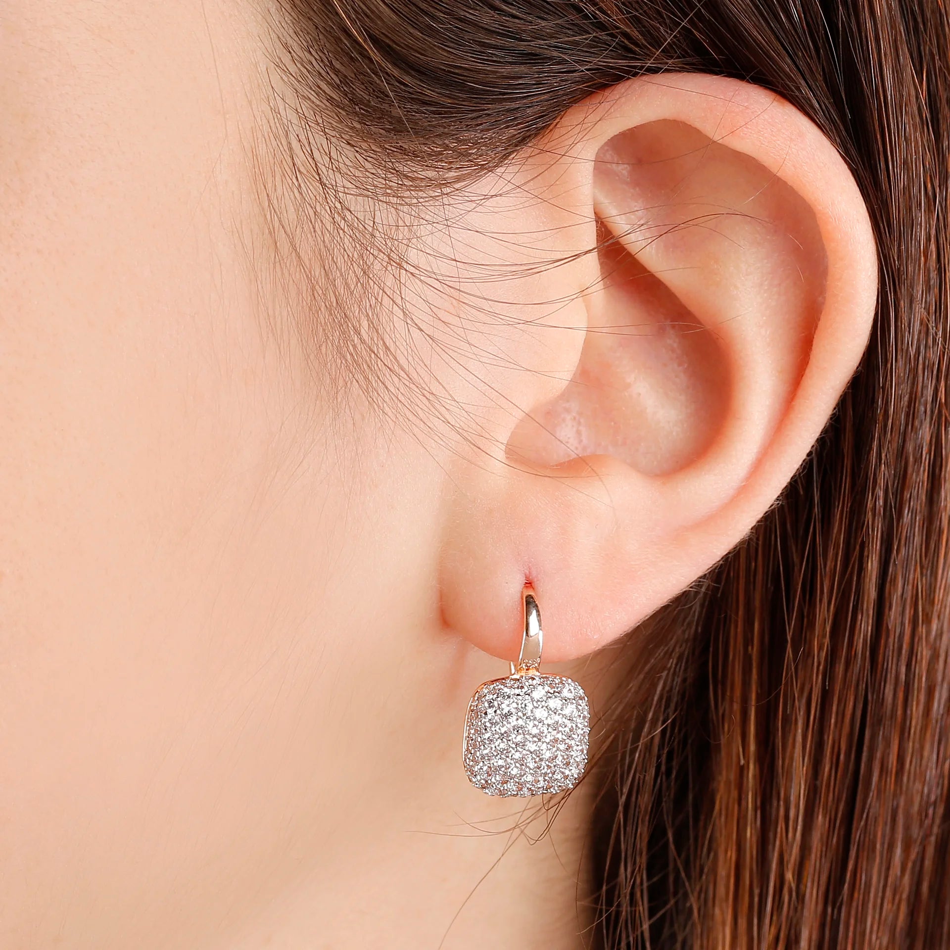 Square Drop Earrings with Cubic Zirconia Pavé