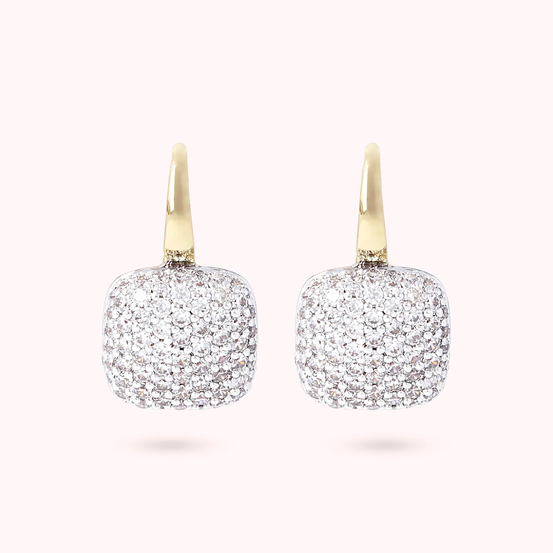 Square Pavé Golden Earrings