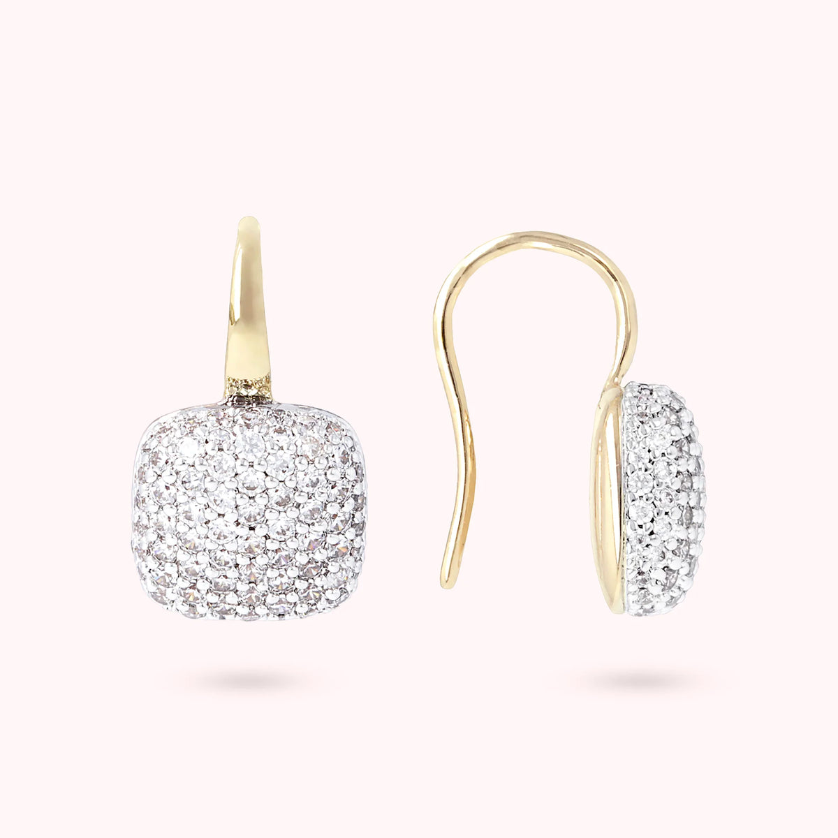Square Pavé Golden Earrings