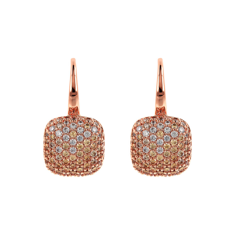 Square Pendant Earrings with Pavé in Cubic Zirconia