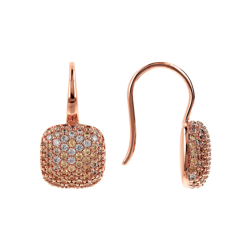 Square Pendant Earrings with Pavé in Cubic Zirconia
