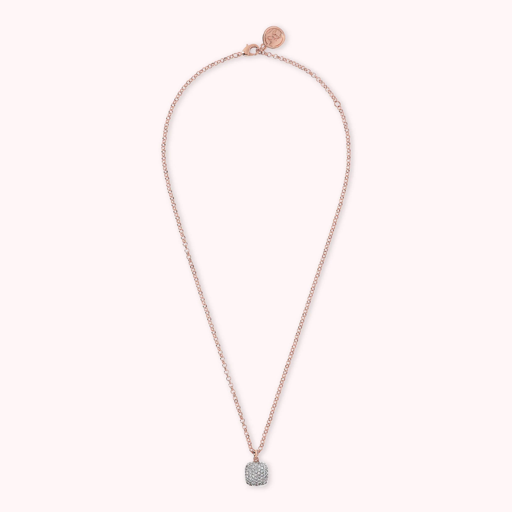 Collana Catena Rolo con Pendente Quadrato Pavé in Cubic Zirconia