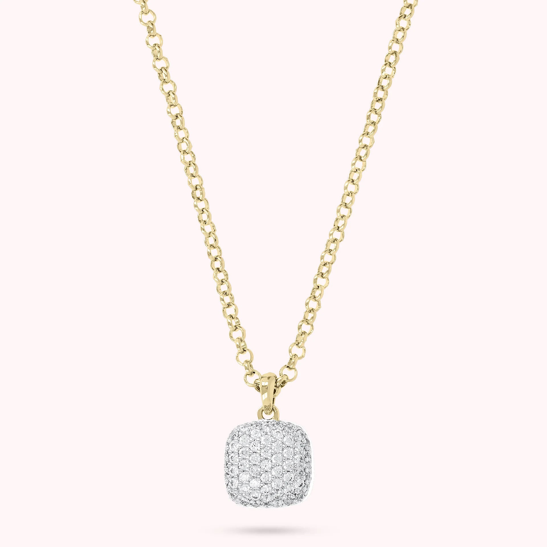 Collana Golden Catena Rolo con Pendente Quadrato Pavé in Cubic Zirconia
