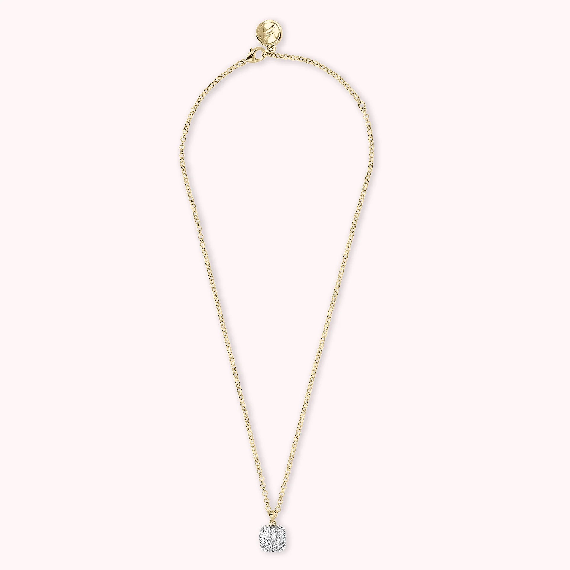 Collana Golden Catena Rolo con Pendente Quadrato Pavé in Cubic Zirconia