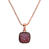 Rolo Chain Necklace with Pavé Square Pendant in Cubic Zirconia