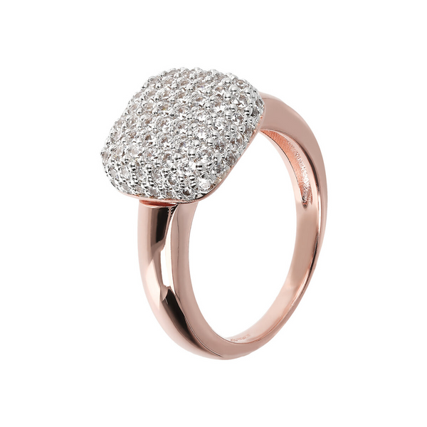 Cocktail Ring with Pavé Square Element in Cubic Zirconia