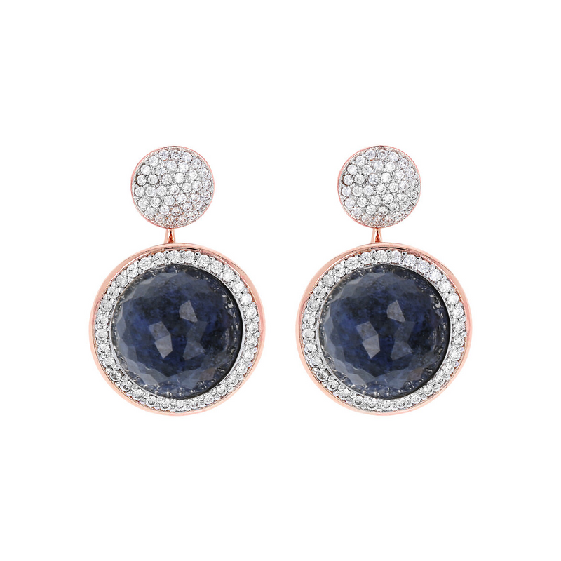 Pendant Earrings with Round Natural Stone and Pavé in Cubic Zirconia