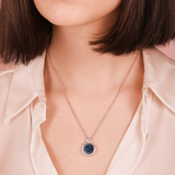 Necklace with Pendant in Round Natural Stone and Pavé in Cubic Zirconia