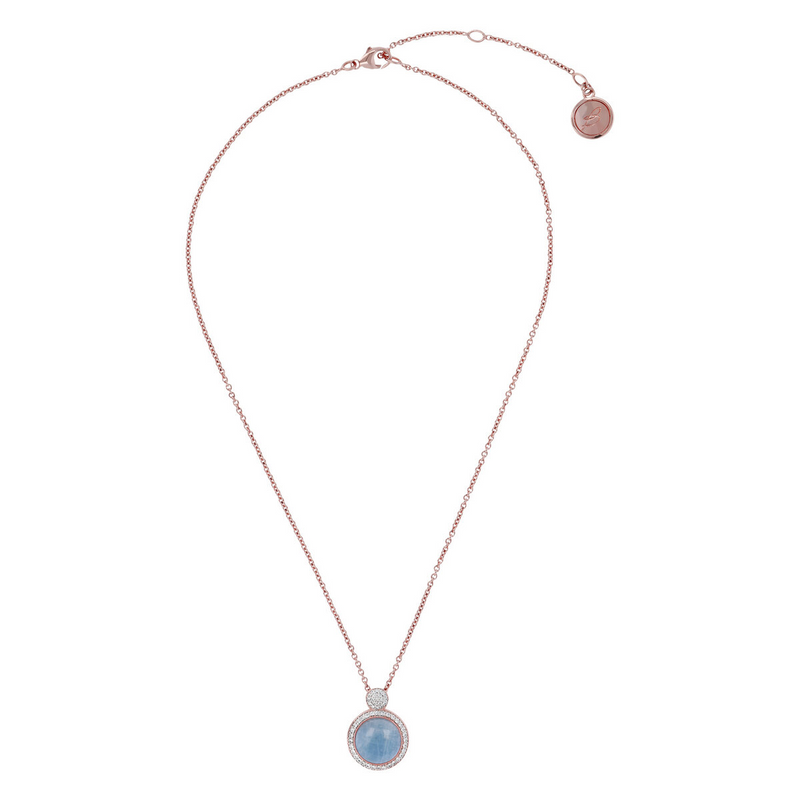 Necklace with Pendant in Round Natural Stone and Pavé in Cubic Zirconia