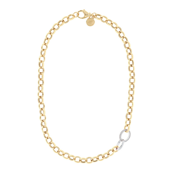 Golden Rolo Chain Necklace and Pavé Element in Cubic Zirconia