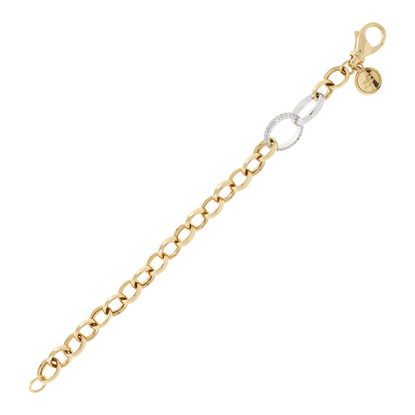 Golden Rolo Chain Bracelet with Pavé Element in Cubic Zirconia