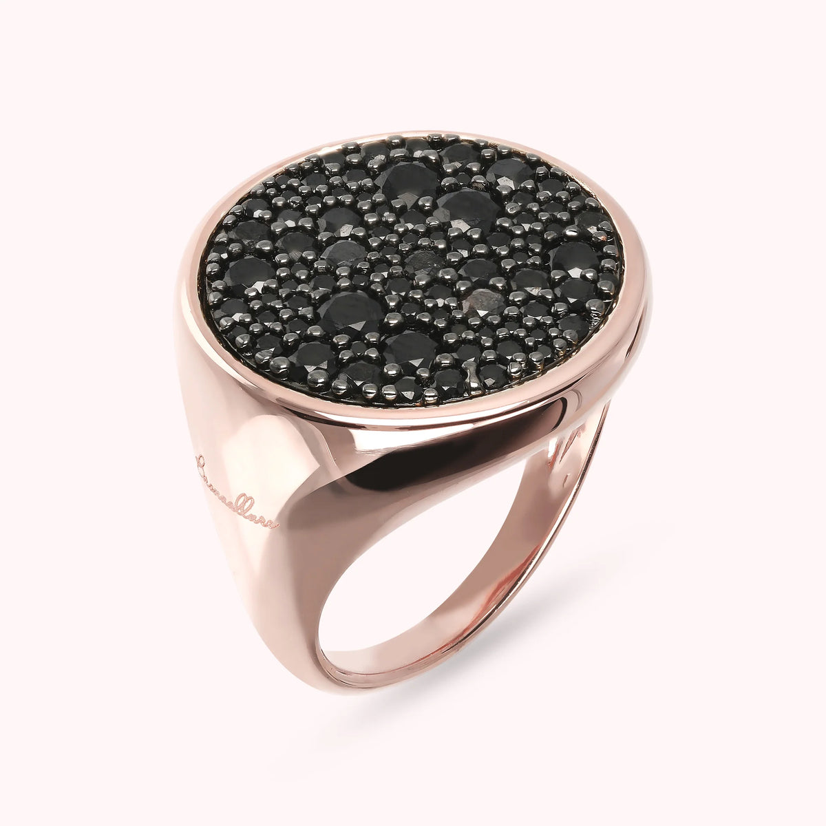 Chevalier Grande Ring with Round Pavé in Black Spinel or Cubic Zirconia