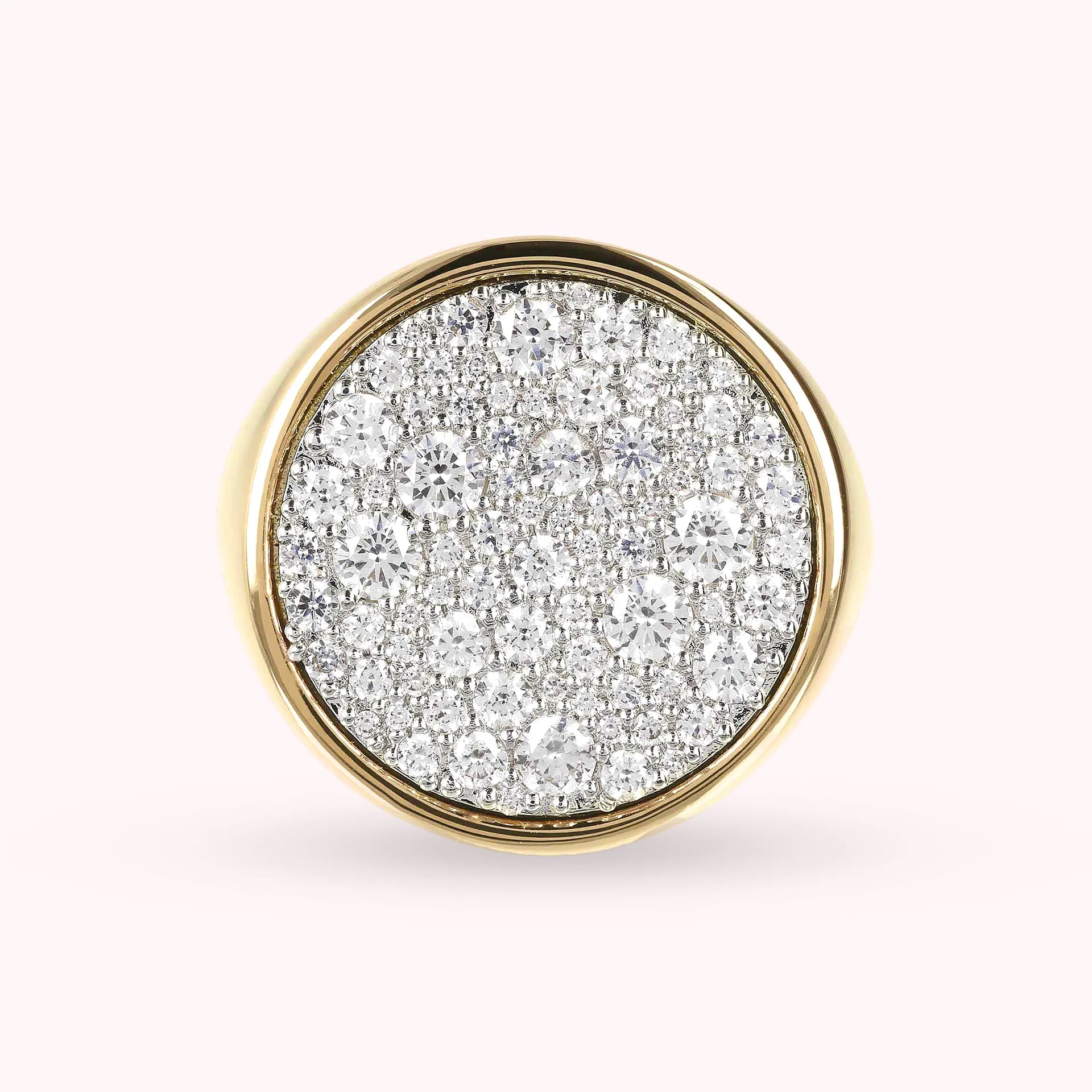 Golden Chevalier Ring with Round Cubic Zirconia Pavé