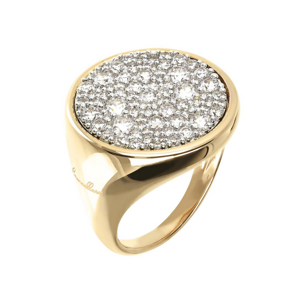 Golden Chevalier Ring with Pavé in Cubic Zirconia