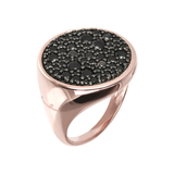 Large Chevalier Ring with Round Pavé in Black Spinel or Cubic Zirconia