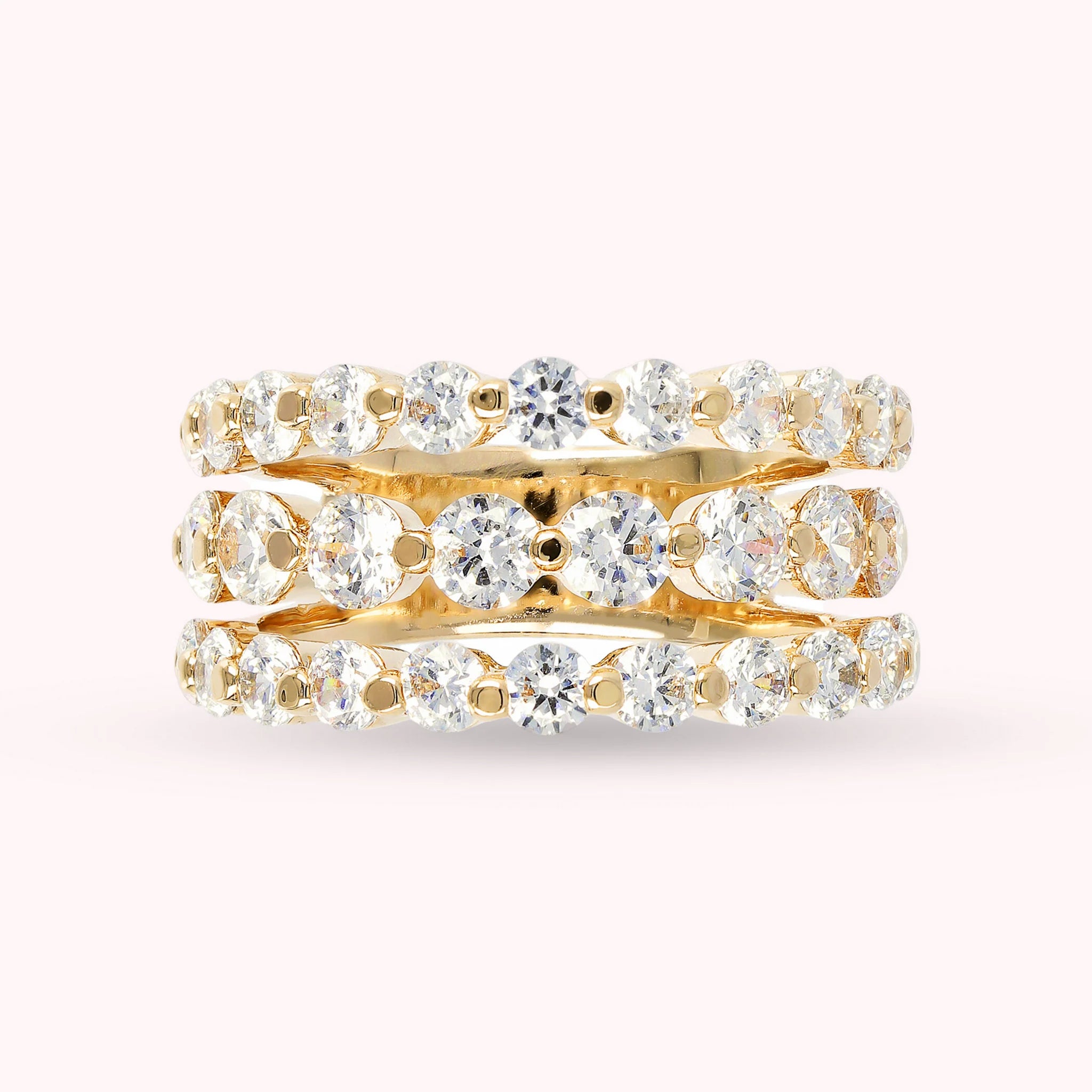 Golden Multi-Strand Riviera Band Ring with Cubic Zirconia