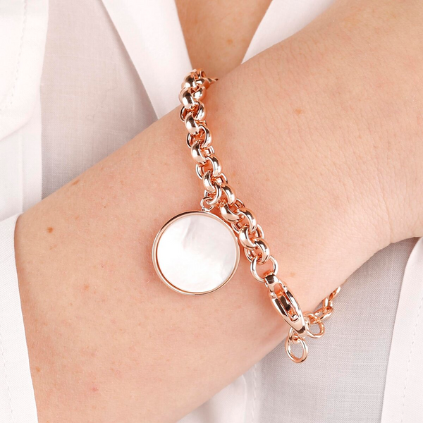 Rolo Chain Bracelet with Disc Pendant in Natural Stone