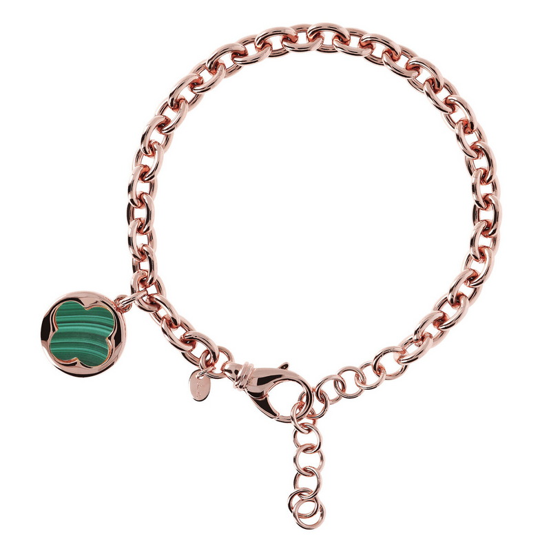 Bracelet chaîne Rolo avec pendentif trèfle à quatre feuilles en pierre naturelle