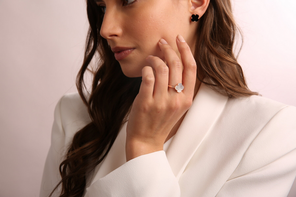Cocktail Ring with Natural Stone Flower