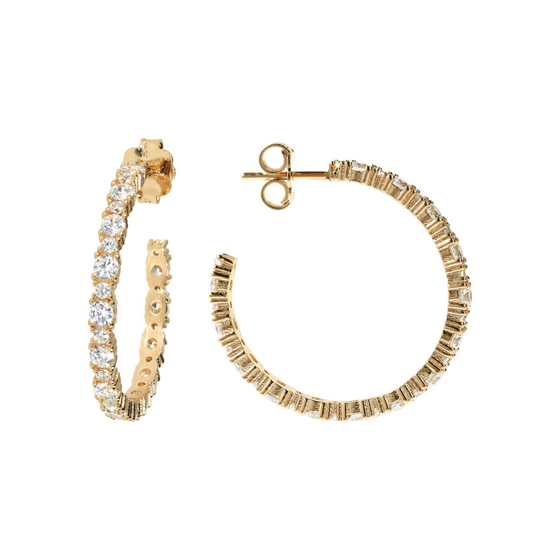 Golden Hoop Earrings with Alternate Cubic Zirconia