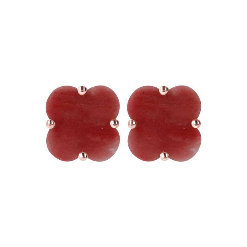 Stud Earrings with Flower in Natural Stone
