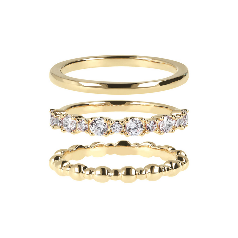 Ensemble d'anneaux dorés avec points lumineux en zircone cubique