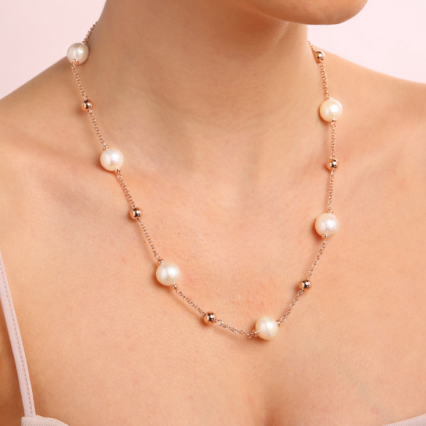 Necklace with Spheres and Freshwater Cultured Pearls Ø 10 mm