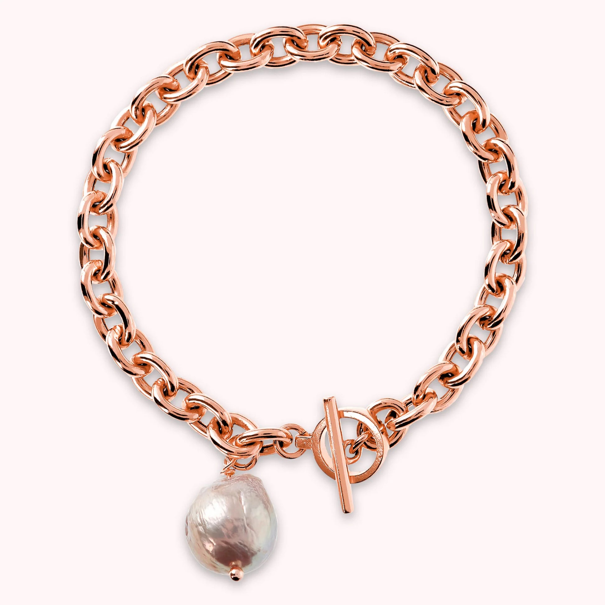 Rolo-Kettenarmband mit Freshwater Rose Ming Perle Ø 12 mm