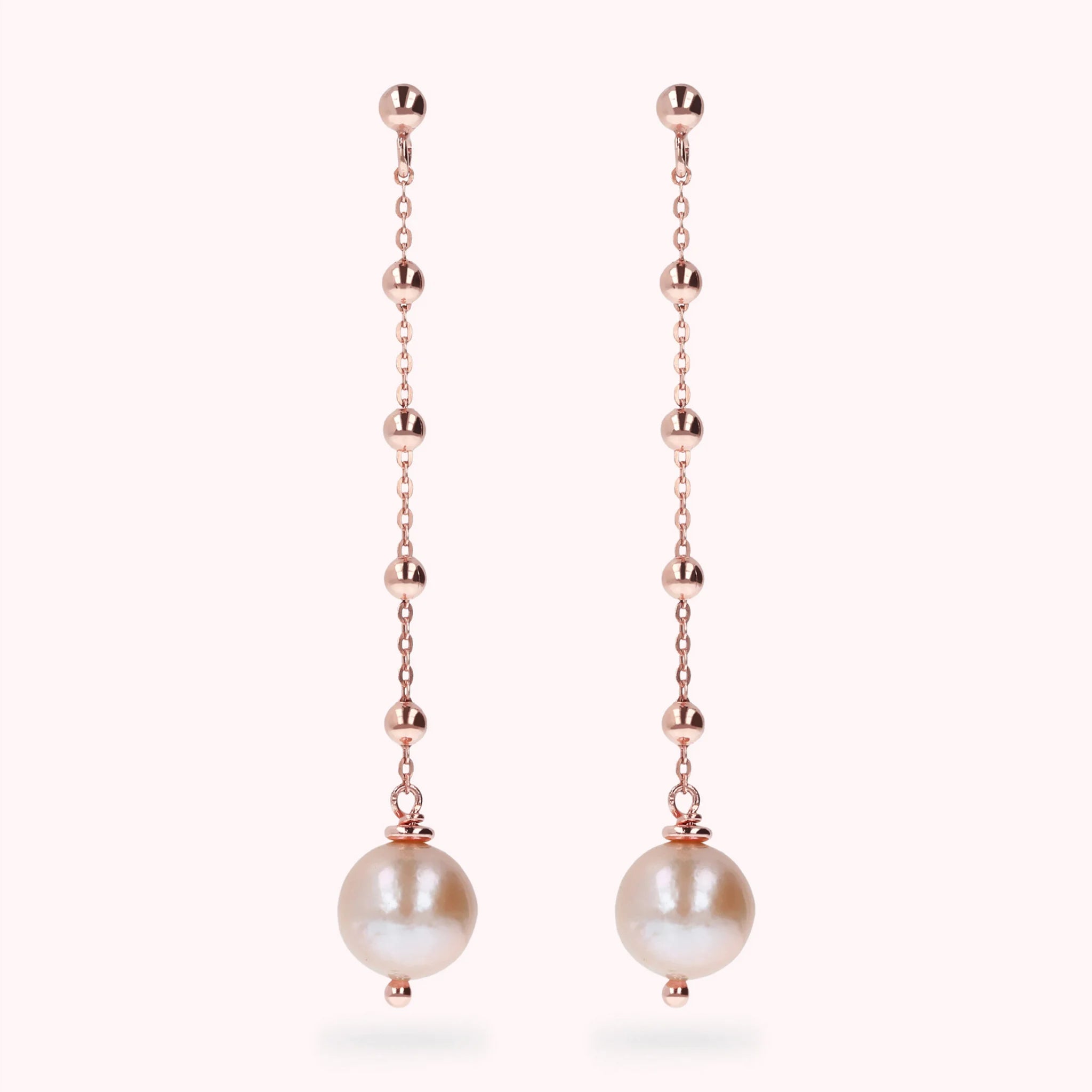Wire Pendant Earrings with Pink Freshwater Ming Pearls Ø 10 mm