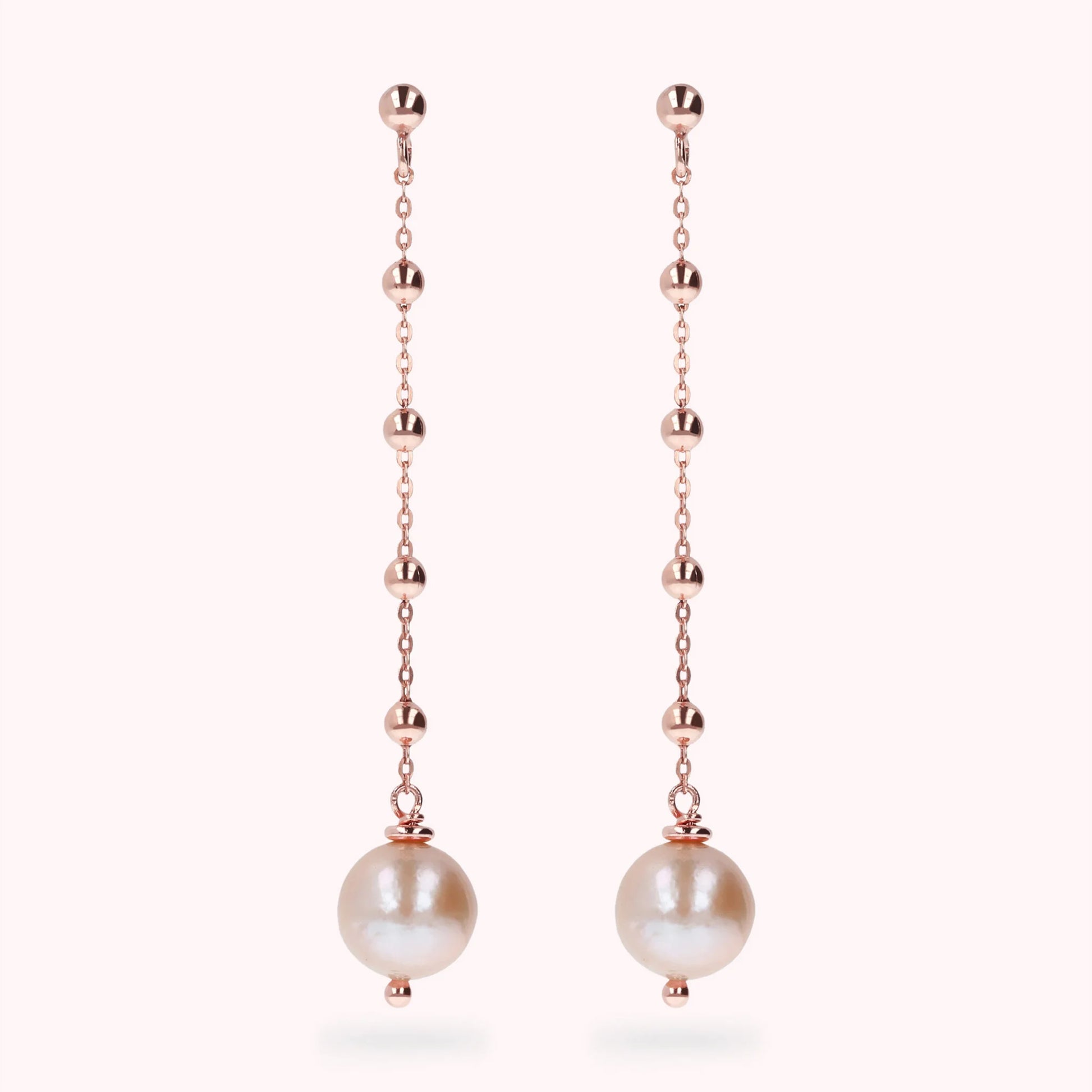 Wire Pendant Earrings with Pink Freshwater Ming Pearls Ø 10 mm