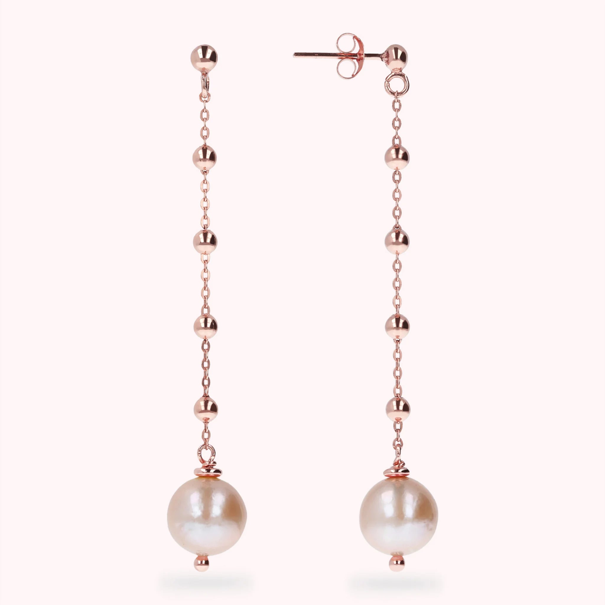 Wire Pendant Earrings with Pink Freshwater Ming Pearls Ø 10 mm