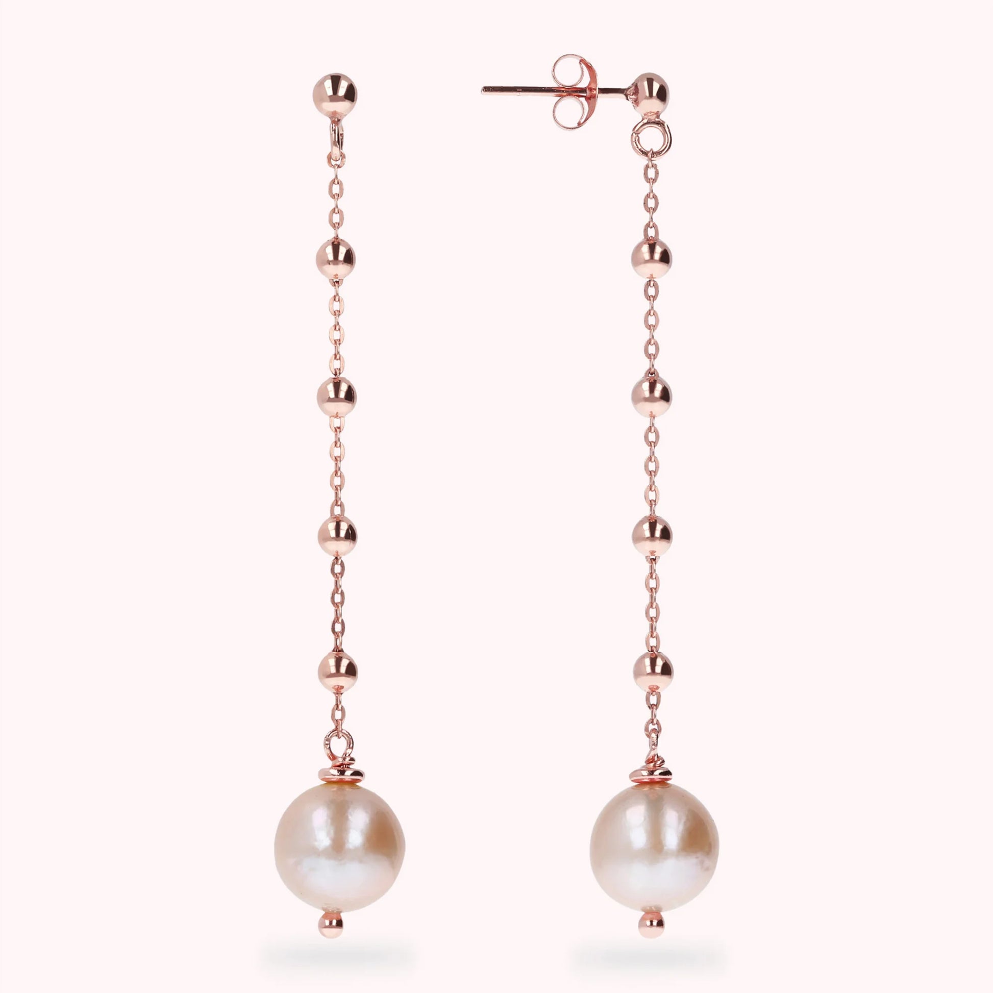 Orecchini Pendenti a Filo con Perle Ming Rosa d'Acqua Dolce Ø 10 mm