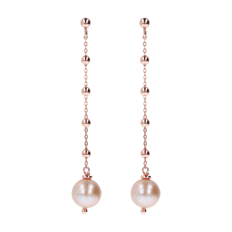 Wire Pendant Earrings with Balls and Pink Freshwater Cultured Ming Pearl Ø 10 mm