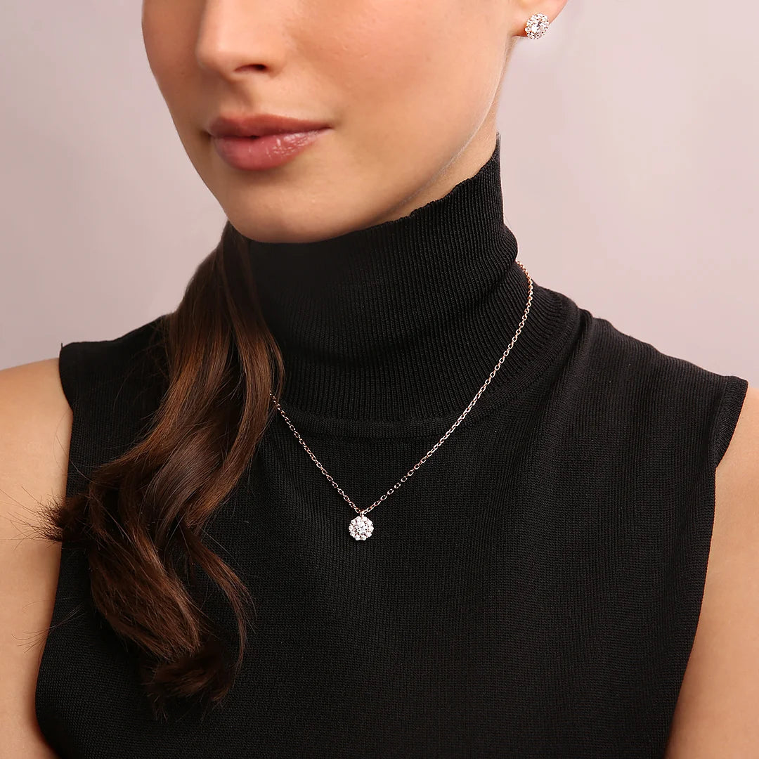 Collana Catena Forzatina con Pendente Fiore in Cubic Zirconia