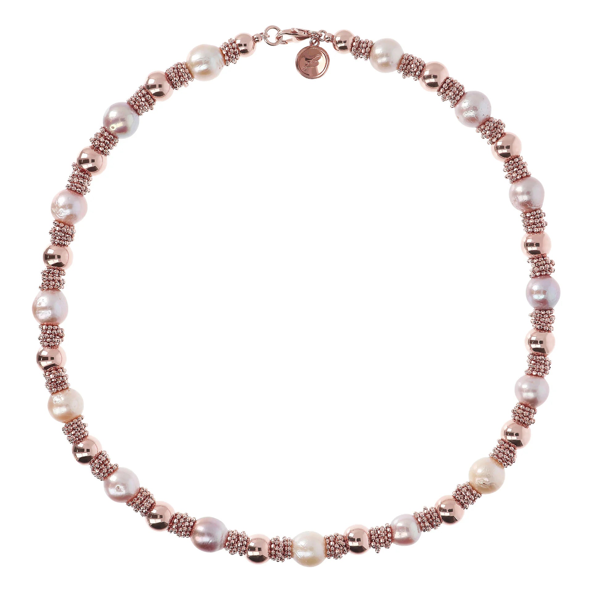 Collana Girocollo con Rondelle Lavorate, Sfere Lucide e Perle Ming Multicolor d'Acqua Dolce Ø 10 mm