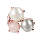 Trilogy Ring with Natural Stone  and Freshwater Cultured Pearls Ø 9/10 mm