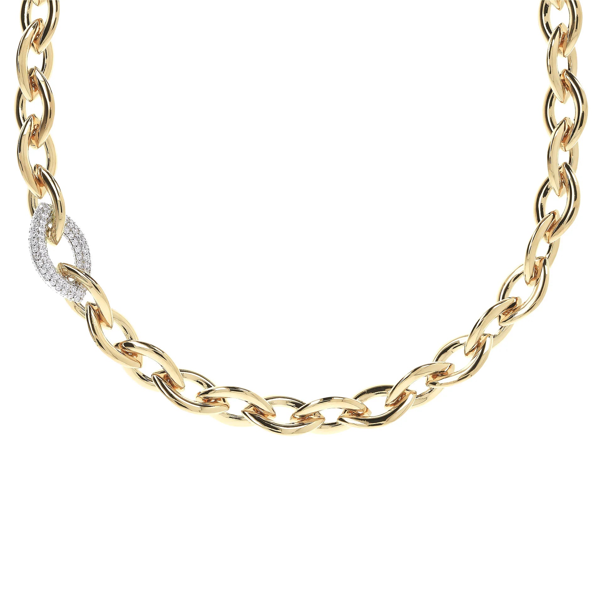 Collier ras du cou doré chaîne marquise avec élément pavé en zircon cubique