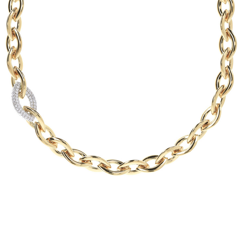 Golden Marquise Necklace with Pavé Element in Cubic Zirconia